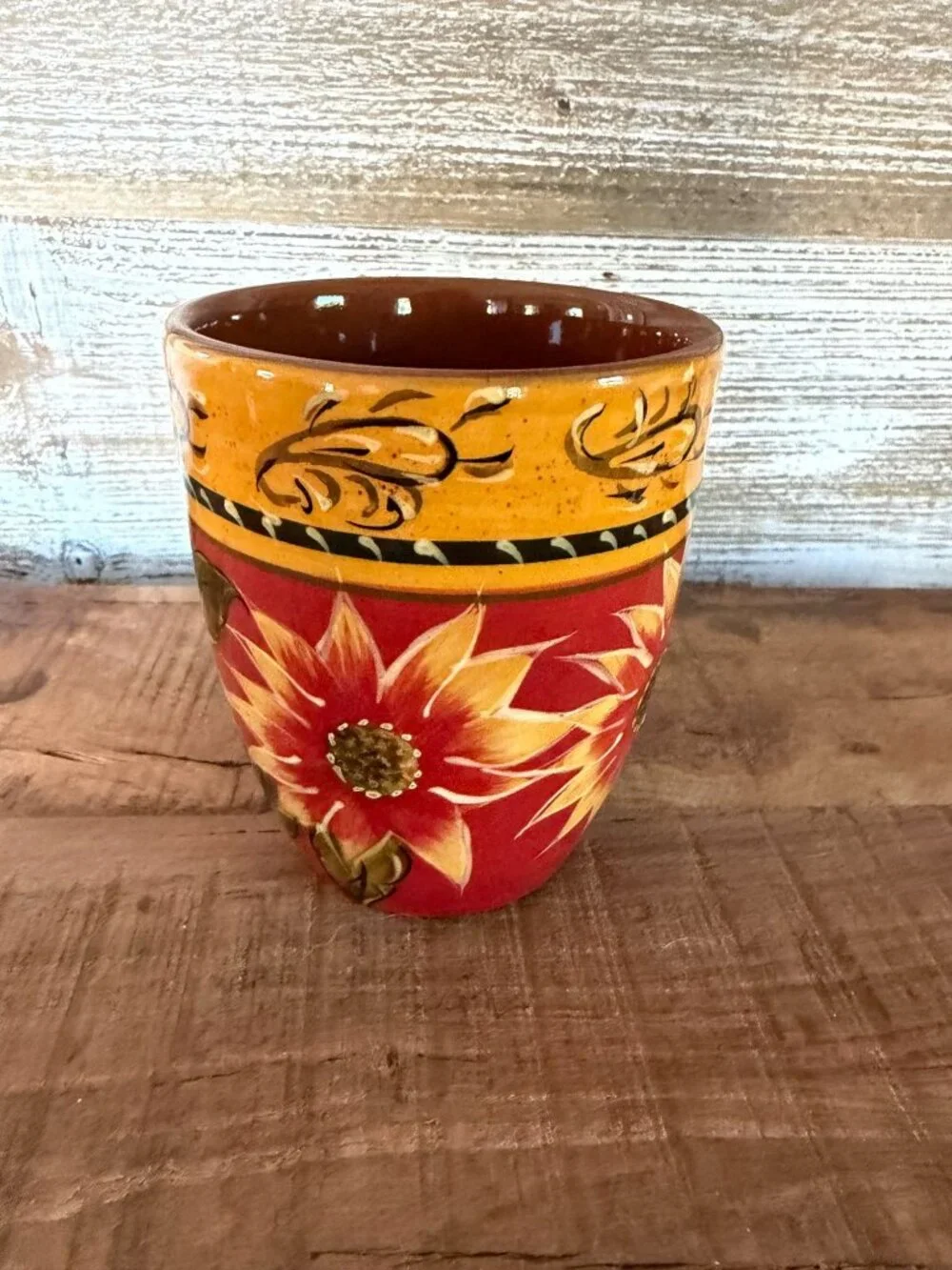 Pier 1 Imports Hand-Painted Terracotta Sunflower Mug